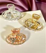 Multitone set of 3 cz oval metal claw clip