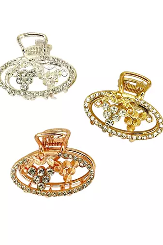 Multitone set of 3 cz oval metal claw clip