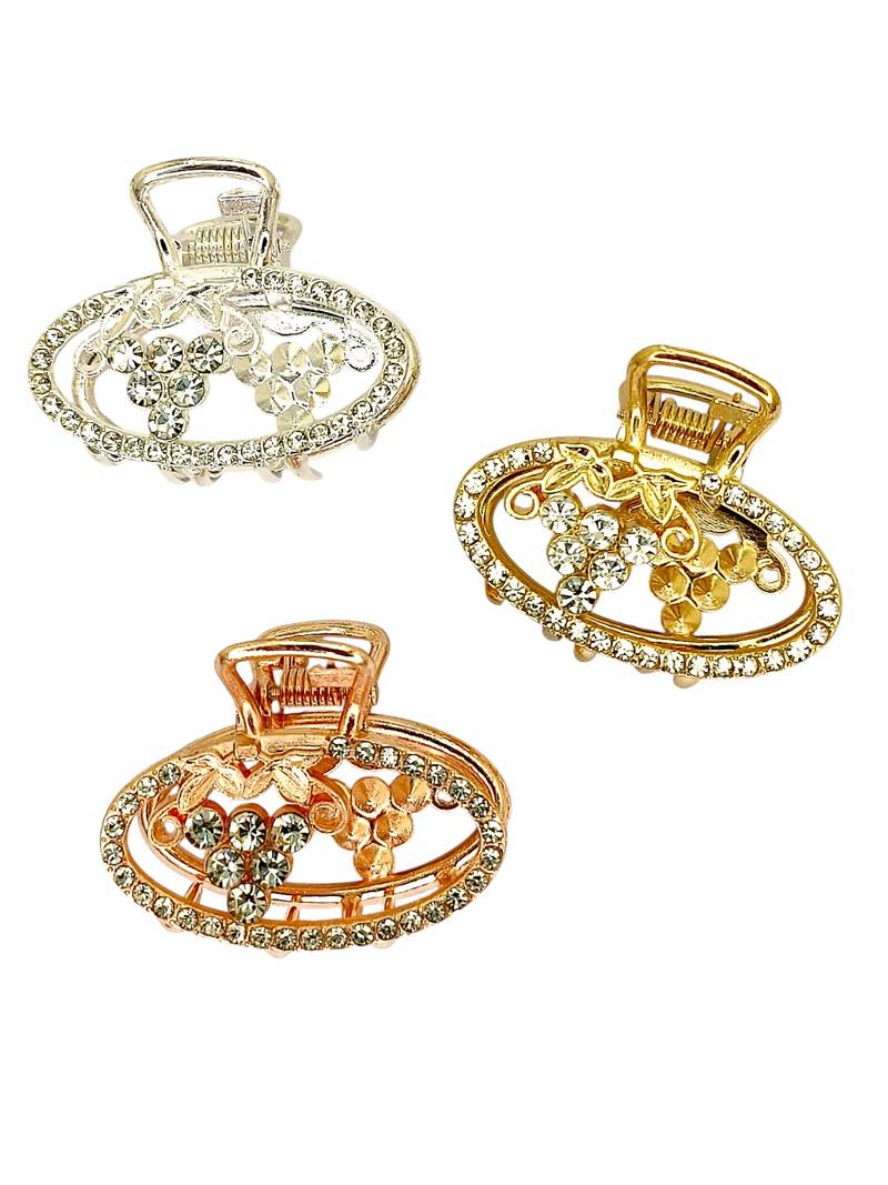 Multitone set of 3 cz oval metal claw clip