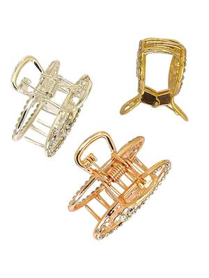 Multitone set of 3 cz oval metal claw clip 3