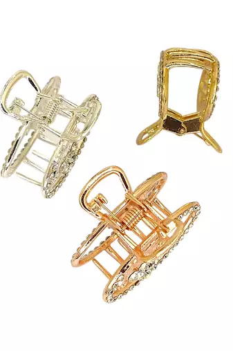 Multitone set of 3 cz oval metal claw clip