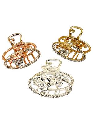 Multitone set of 3 cz oval metal claw clip 4