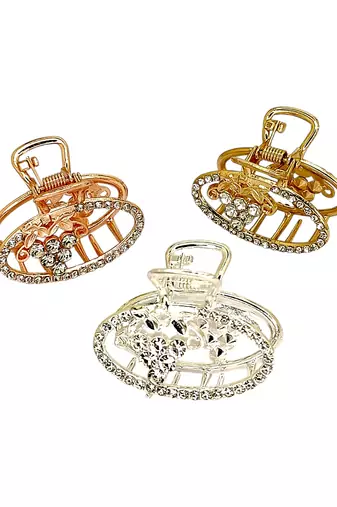 Multitone set of 3 cz oval metal claw clip