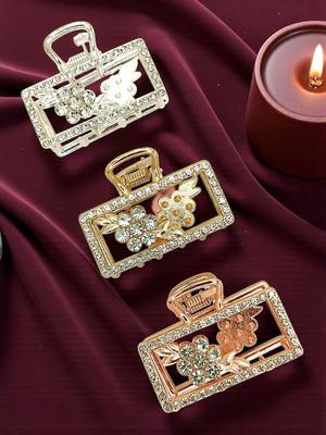 Multitone set of 3 cz rectangular metal claw clip 1