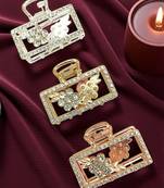 Multitone set of 3 cz rectangular metal claw clip