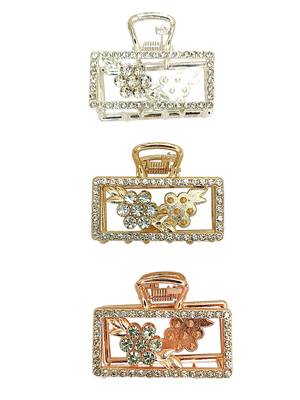 Multitone set of 3 cz rectangular metal claw clip 2
