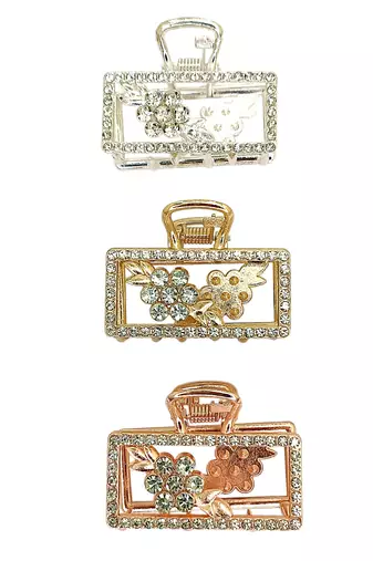 Multitone set of 3 cz rectangular metal claw clip