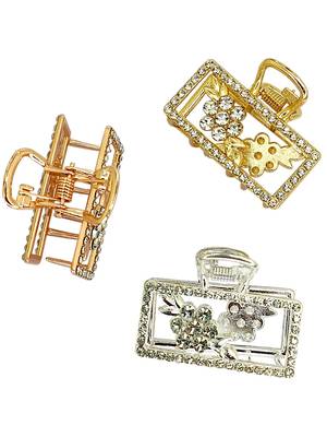 Multitone set of 3 cz rectangular metal claw clip 3