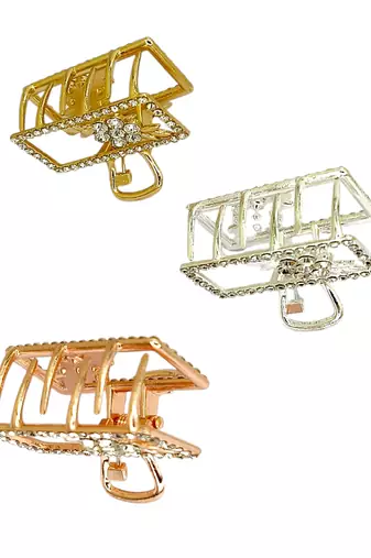 Multitone set of 3 cz rectangular metal claw clip