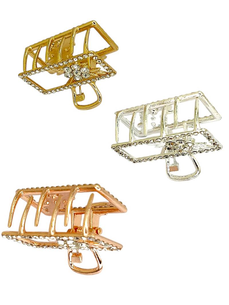 Multitone set of 3 cz rectangular metal claw clip