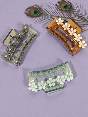 Multicolor pastels set of 3 embellished hair claw 1