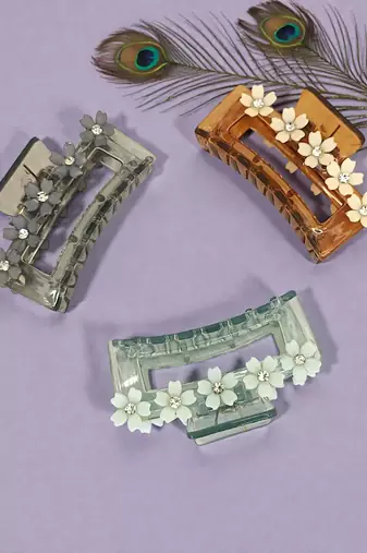 Multicolor pastels set of 3 embellished hair claw