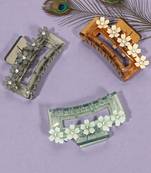 Multicolor pastels set of 3 embellished hair claw