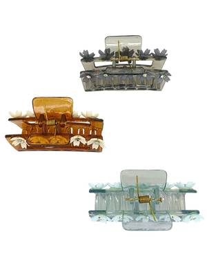 Multicolor pastels set of 3 embellished hair claw 3