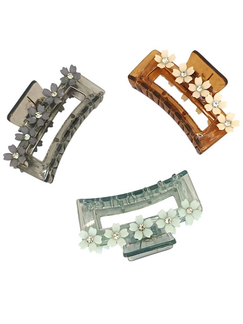 Multicolor pastels set of 3 embellished hair claw