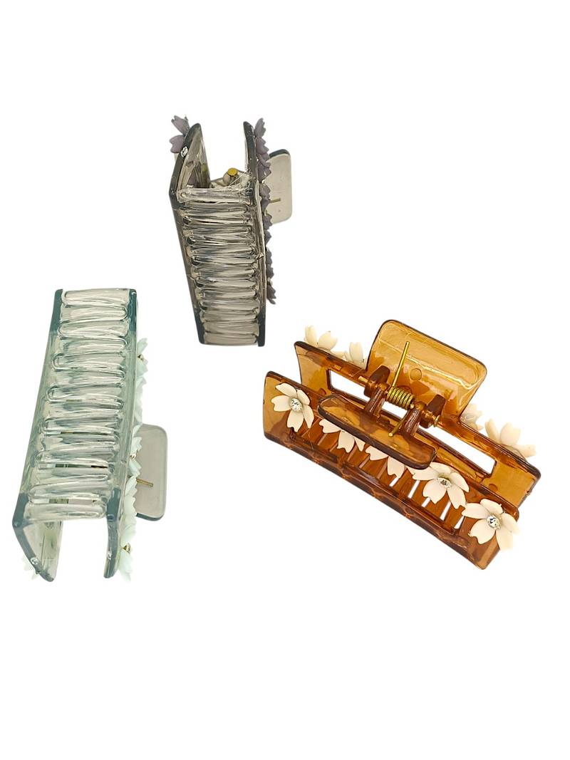 Multicolor pastels set of 3 embellished hair claw