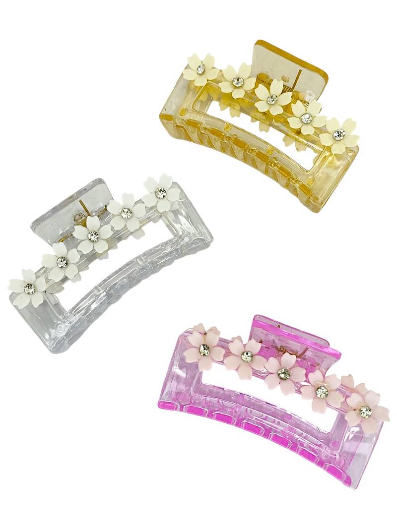 Multicolor pastels set of 3 embellished hair claw