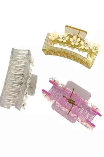 Multicolor pastels set of 3 embellished hair claw