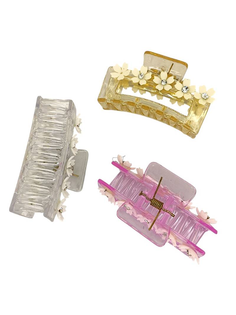 Multicolor pastels set of 3 embellished hair claw