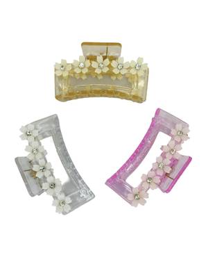 Multicolor pastels set of 3 embellished hair claw 5