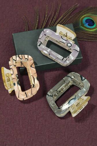 Multicolor set of 3 marble print hair claw clutcher