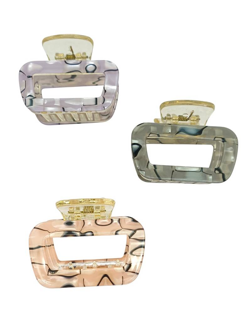 Multicolor set of 3 marble print hair claw clutcher