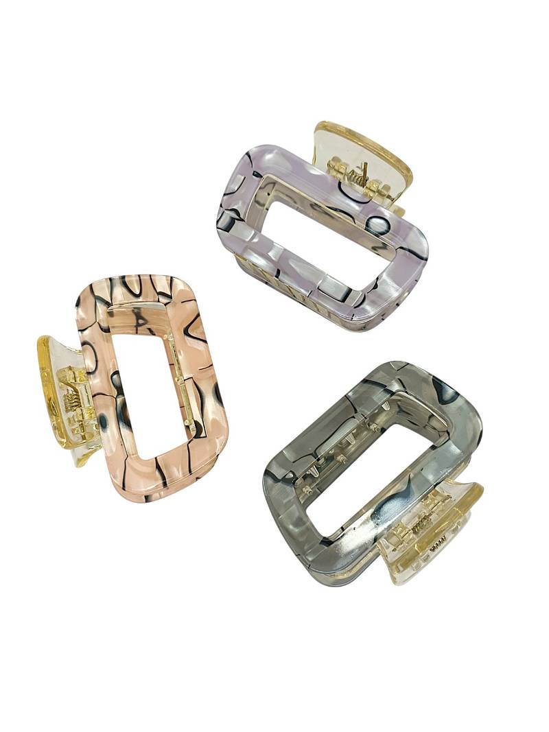 Multicolor set of 3 marble print hair claw clutcher
