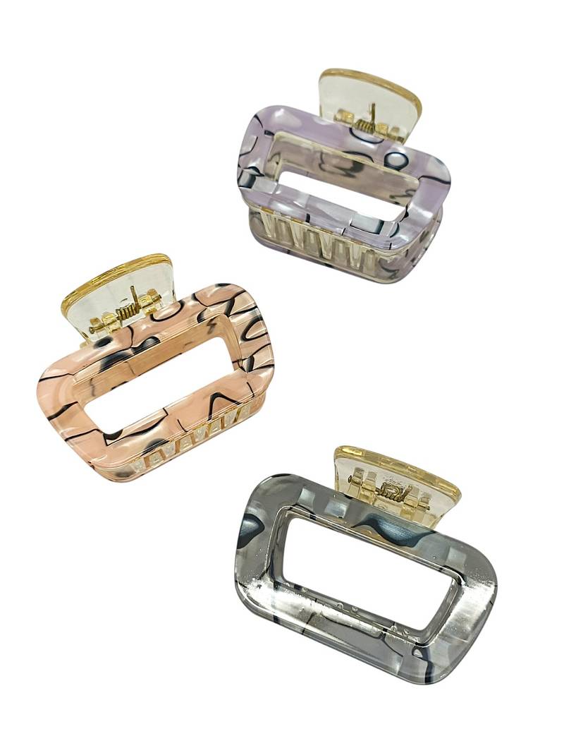 Multicolor set of 3 marble print hair claw clutcher