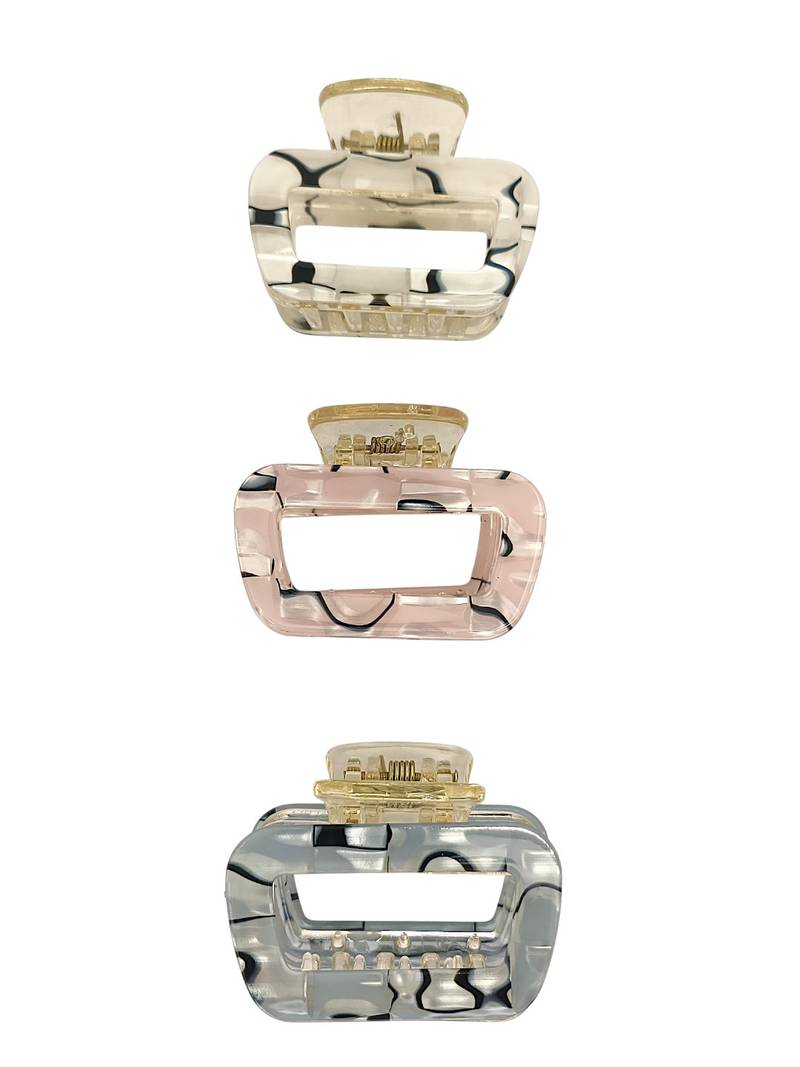 Multicolor set of 3 marbal print hair claw clutcher