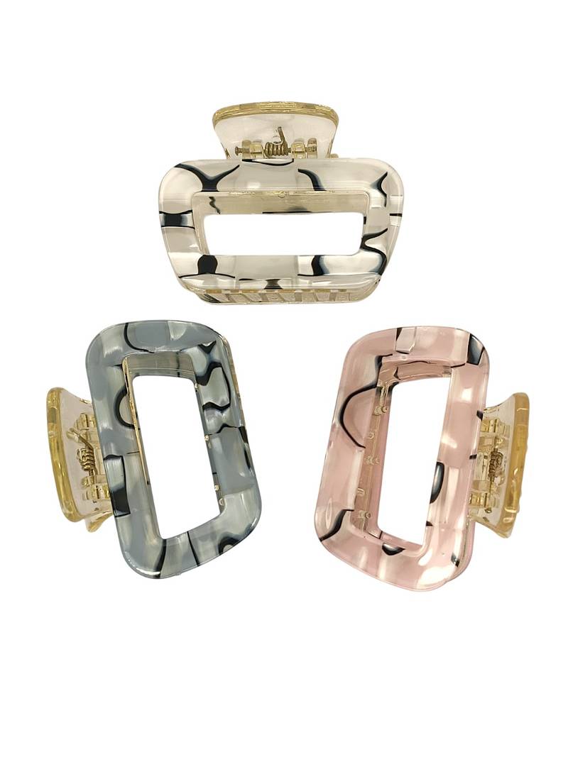 Multicolor set of 3 marbal print hair claw clutcher