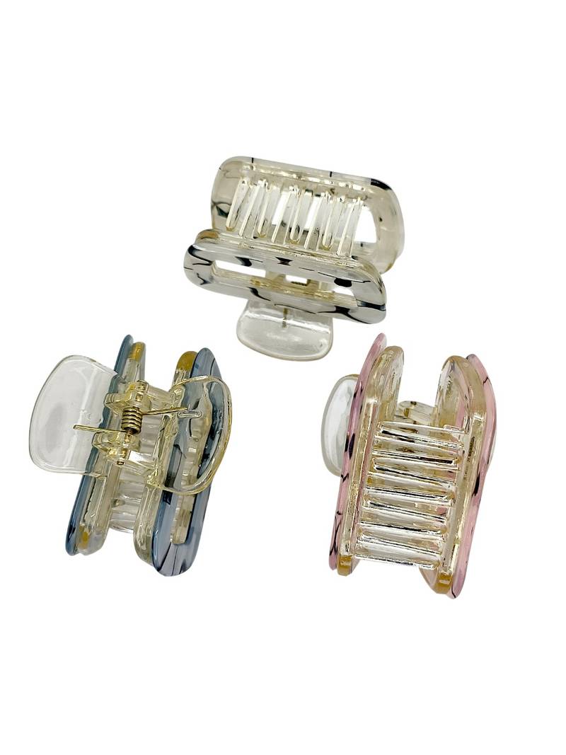 Multicolor set of 3 marbal print hair claw clutcher