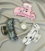 Set of 3 multicolor marble print hair claw clutcher