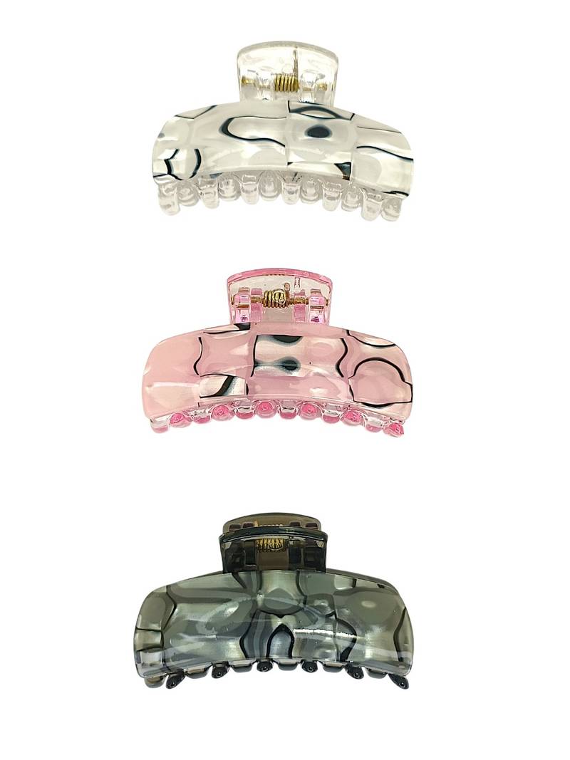 Set of 3 multicolor marble print hair claw clutcher