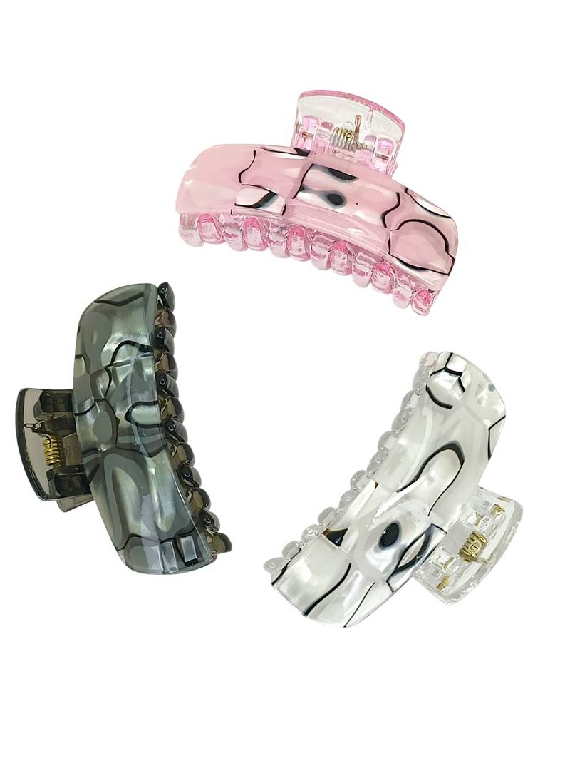 Set of 3 multicolor marble print hair claw clutcher