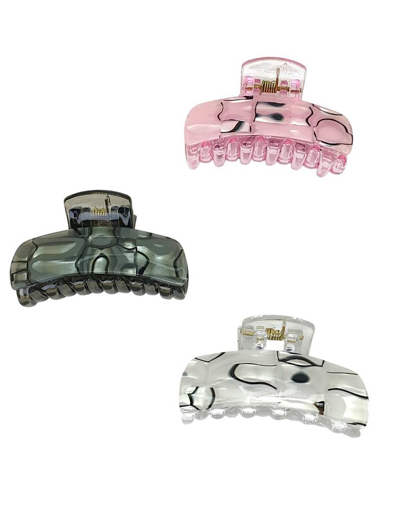 Set of 3 multicolor marble print hair claw clutcher