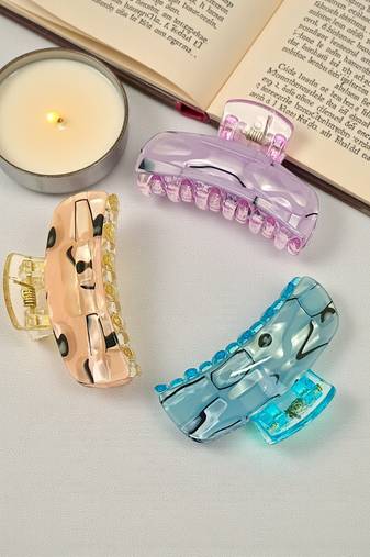 Set of 3 multicolor marble print hair claw clutcher