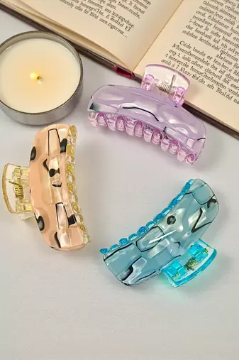 Set of 3 multicolor marble print hair claw clutcher