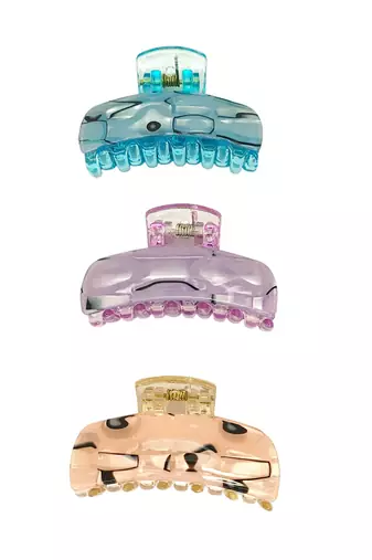 Set of 3 multicolor marble print hair claw clutcher