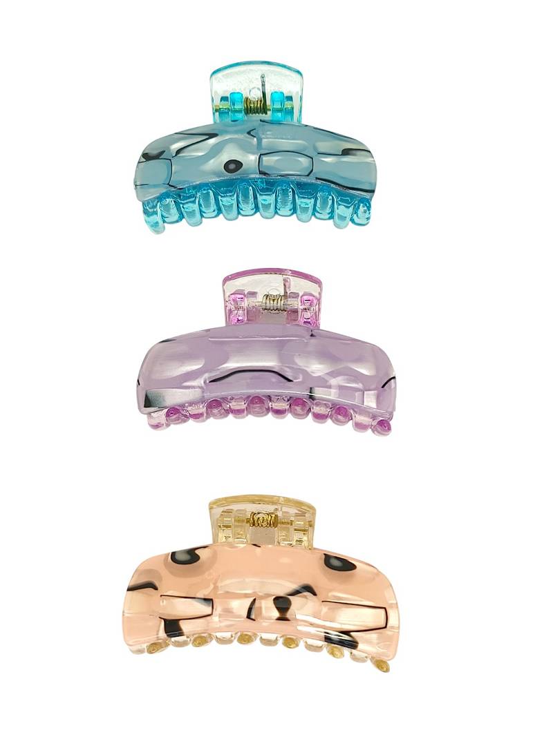 Set of 3 multicolor marble print hair claw clutcher