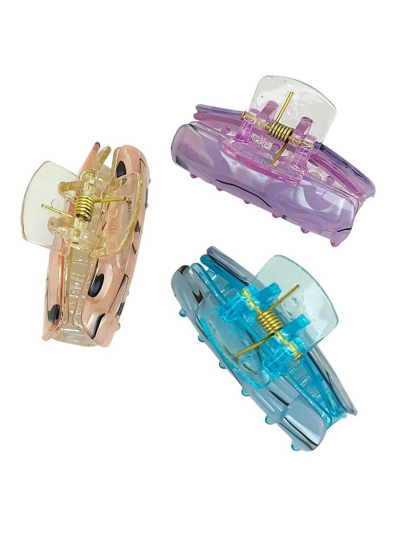 Set of 3 multicolor marble print hair claw clutcher