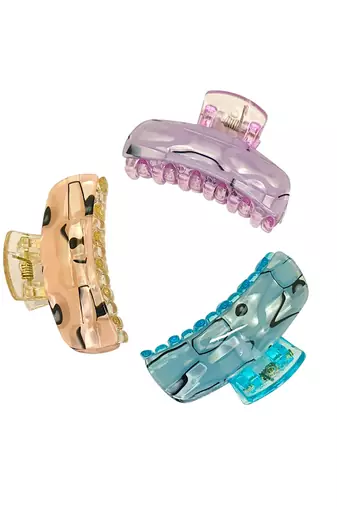 Set of 3 multicolor marble print hair claw clutcher