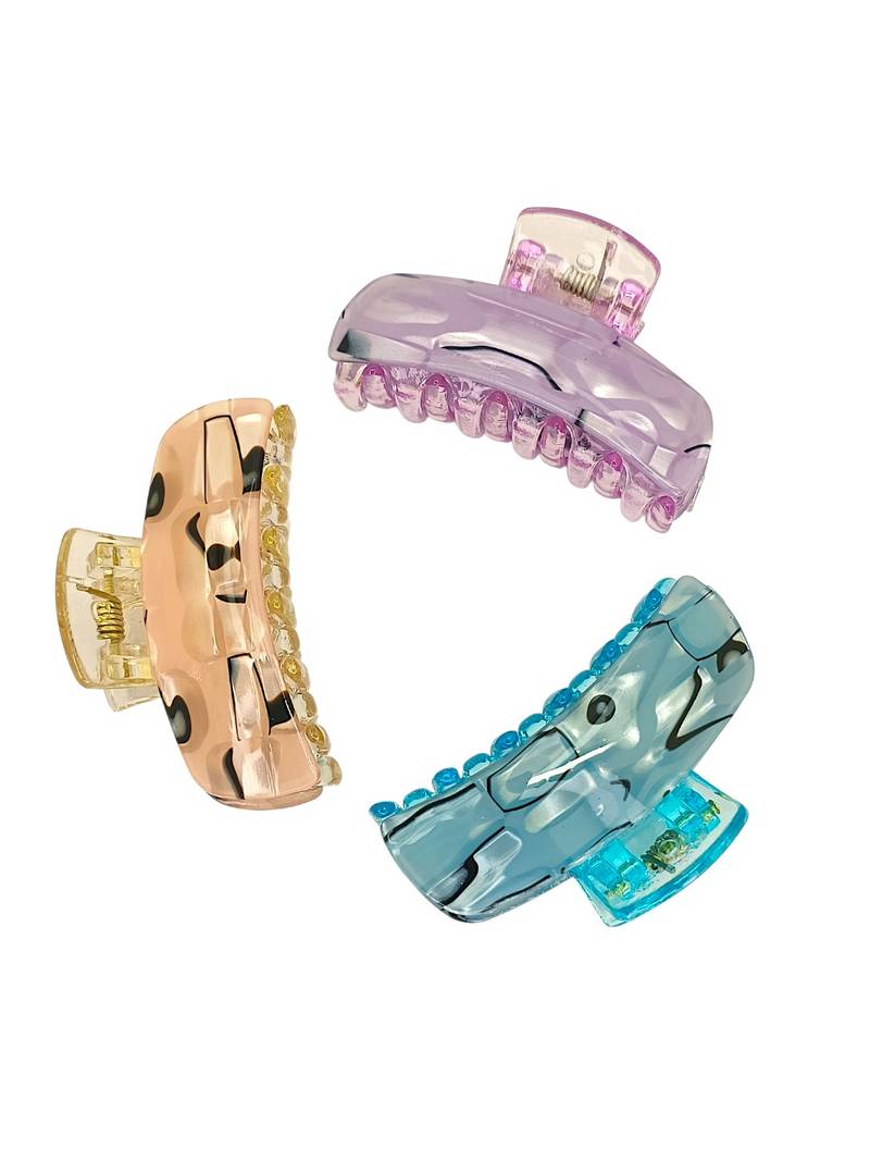Set of 3 multicolor marble print hair claw clutcher