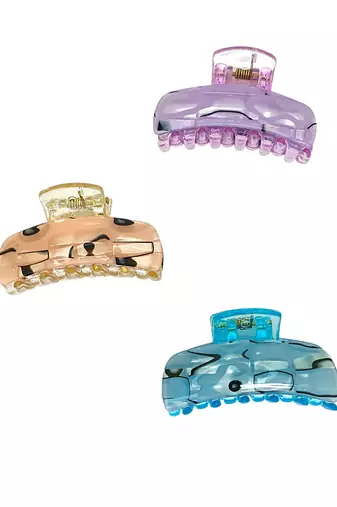 Set of 3 multicolor marble print hair claw clutcher