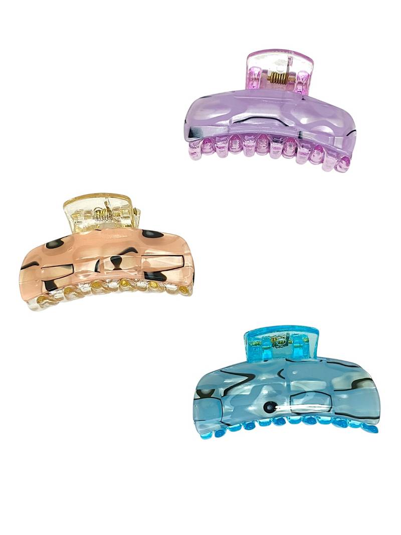 Set of 3 multicolor marble print hair claw clutcher