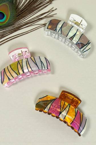 Multicolor set of 3 abstract pattern hair claw clip