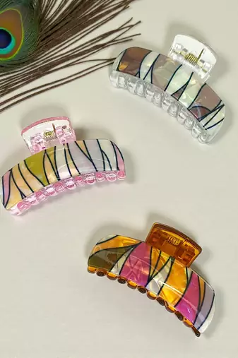 Multicolor set of 3 abstract pattern hair claw clip