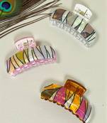 Multicolor set of 3 abstract pattern hair claw clip