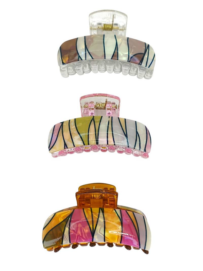 Multicolor set of 3 abstract pattern hair claw clip