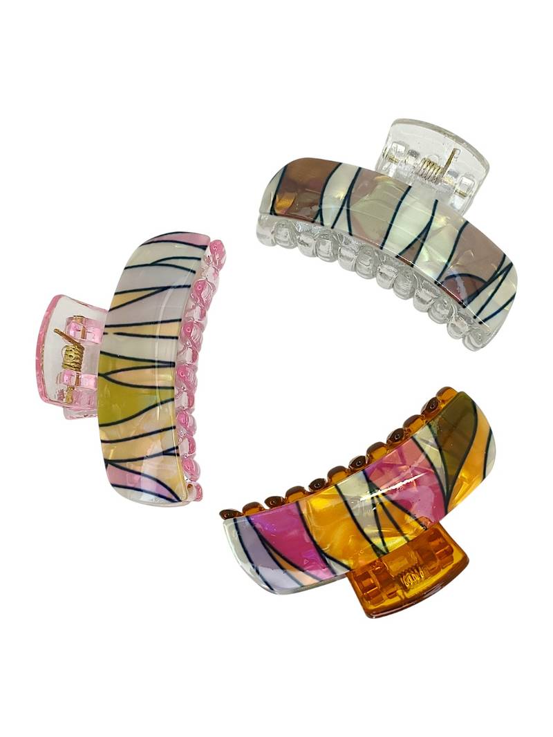 Multicolor set of 3 abstract pattern hair claw clip