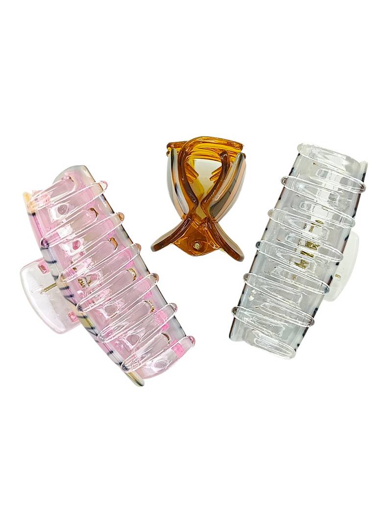 Multicolor set of 3 abstract pattern hair claw clip